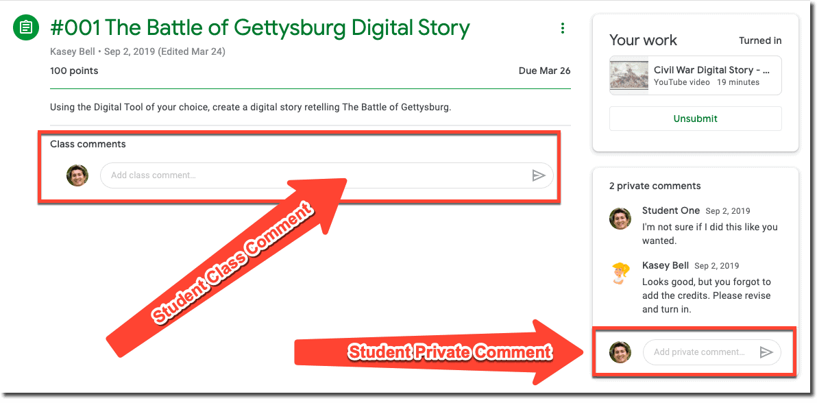 how to print google classroom assignment with comments