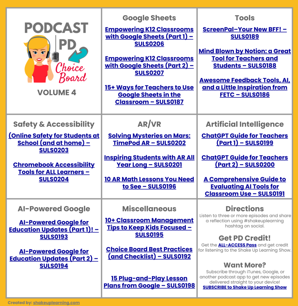 Podcast PD Choice Board for Teachers Vol. 4 (FREE Download!)
